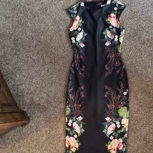 New York & Co stretch midi black & floral dress